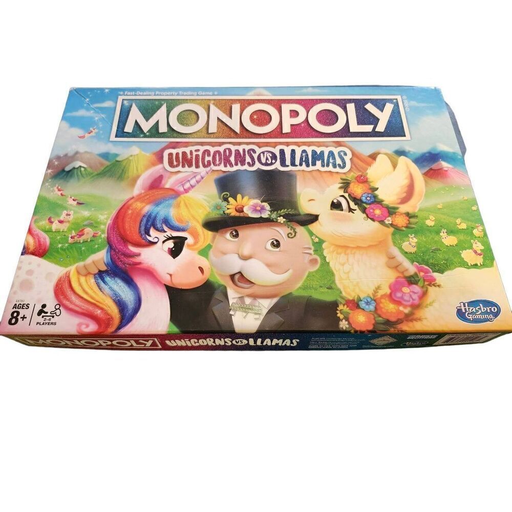 Monopoly Hasbro Unicorns Vs. Llamas Board Game - Complete